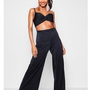 boohoo Slinky Wrap Front Tie Jumpsuit